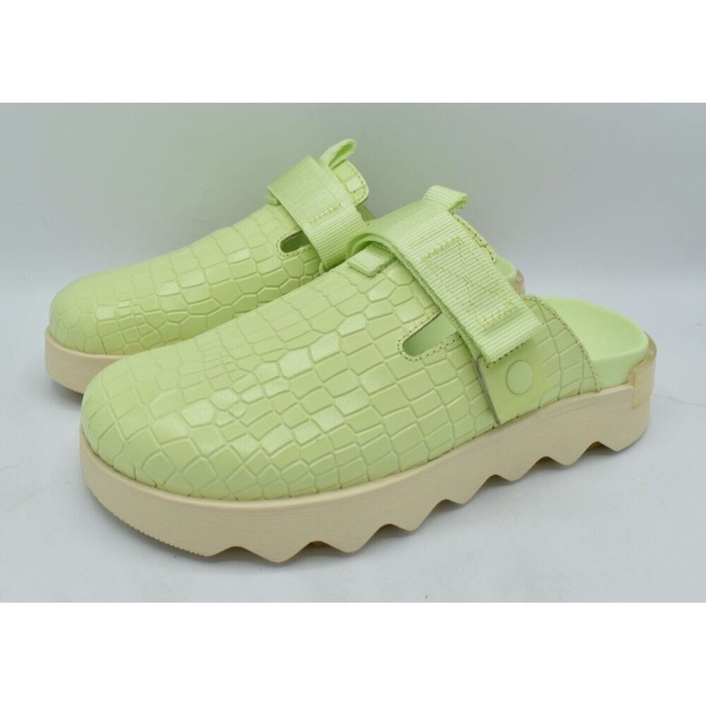 Sorel Womens‎ Size 9.5 Viibe Lime Green White Croc Embossed Slip On Clogs Shoes